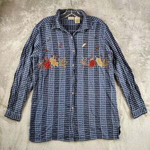 Vintage Bobbie Brooks Embroidered Flannel Denim Patchwork Fall Leaves Size Large